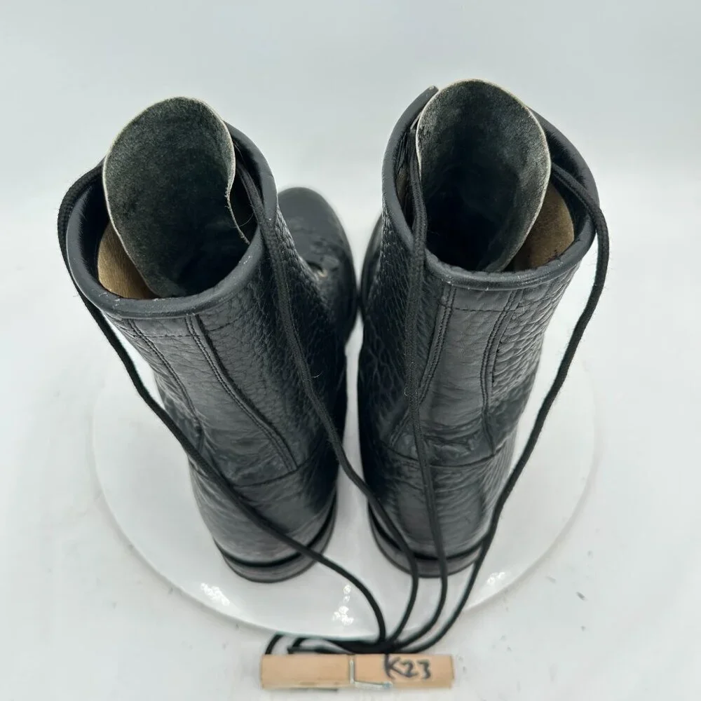 Justin 522 Bullhide Men 10 B Pebbled Black Leather Tassel Western Lacer Boot